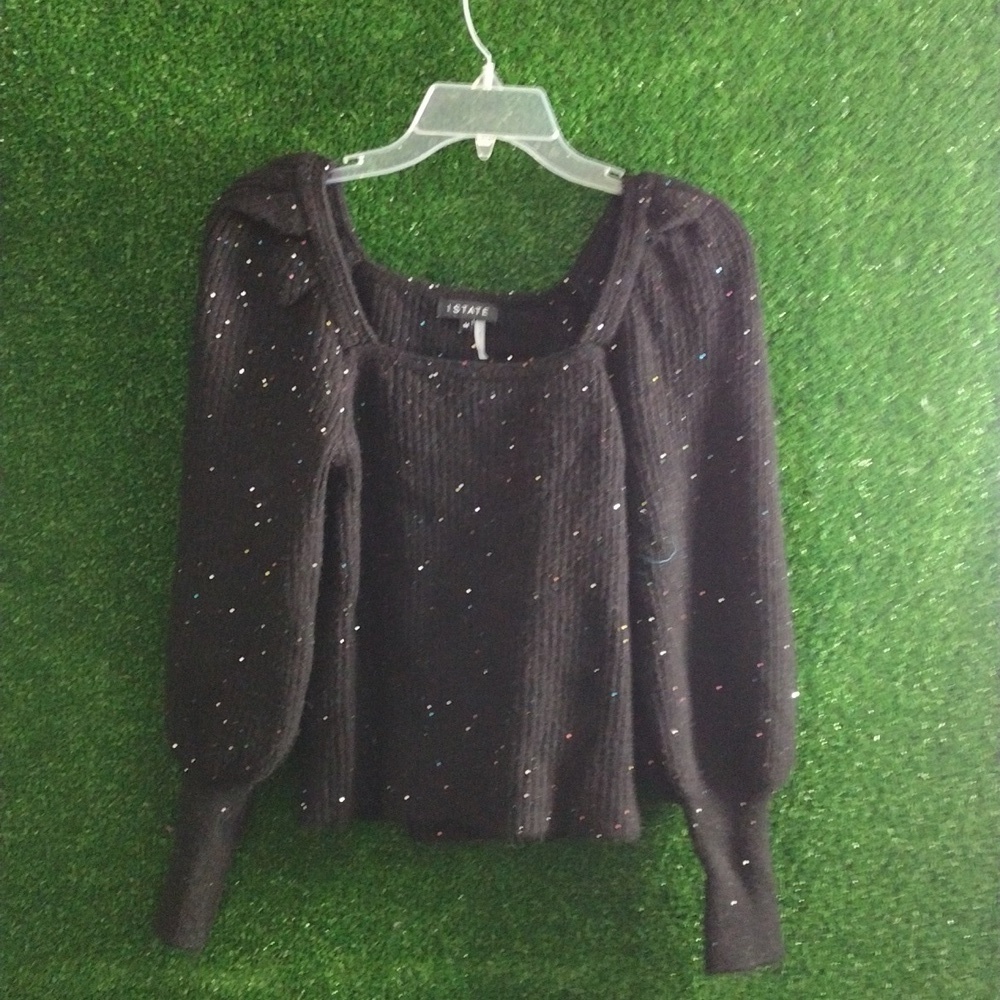 1 state shimmer sweater with the ruffle sleeves - Picture 5 of 6